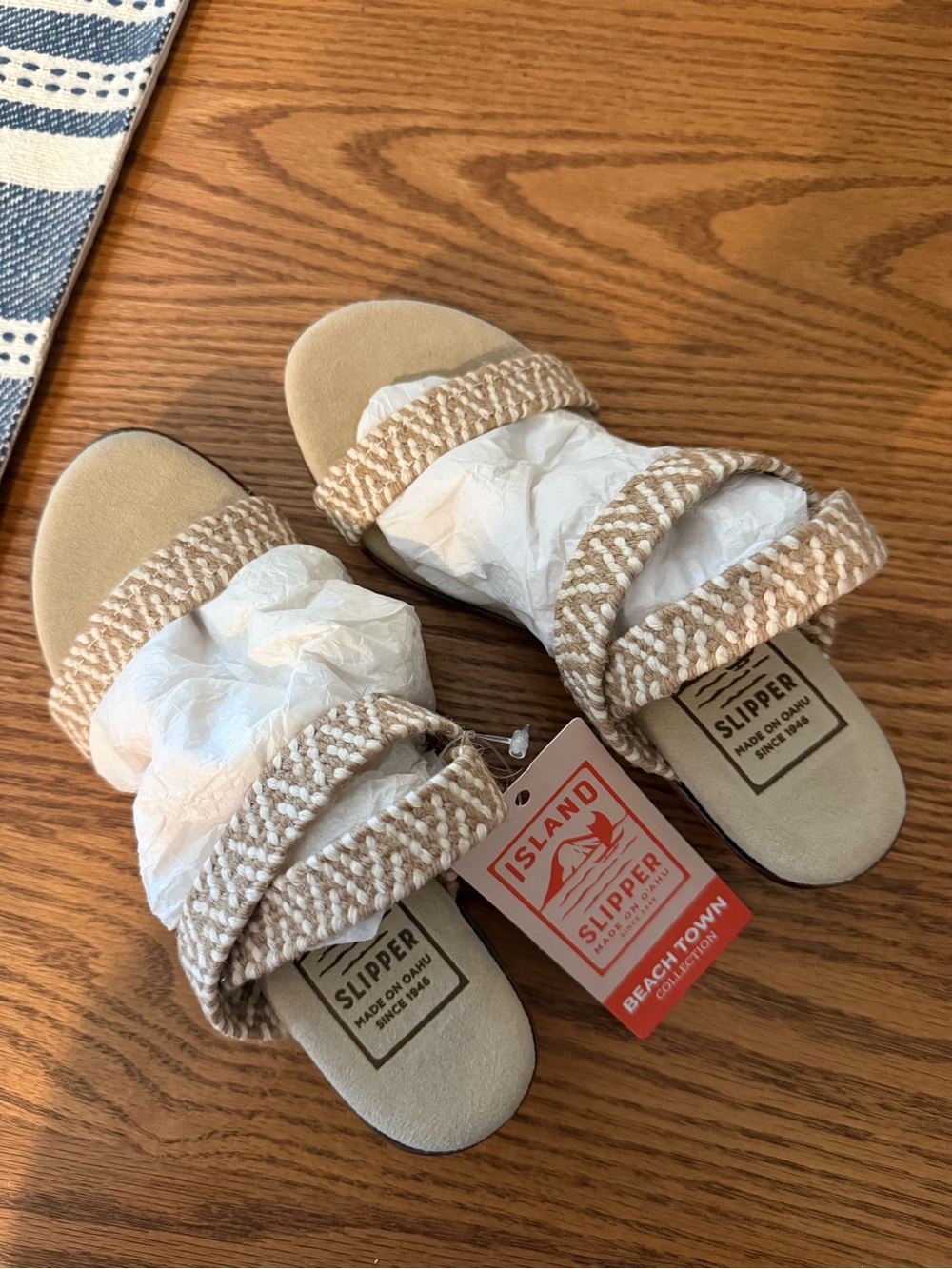 Island Slipper Women’s Beige Braided Wedge Slide Beach Town Collection.